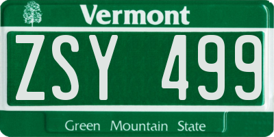 VT license plate ZSY499