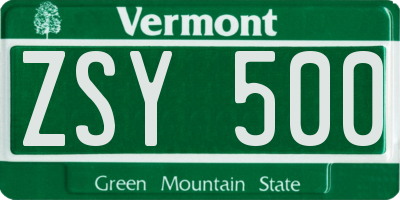 VT license plate ZSY500
