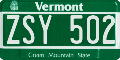 VT license plate ZSY502
