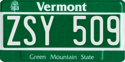 VT license plate ZSY509