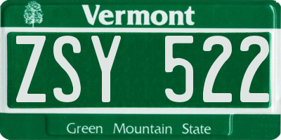 VT license plate ZSY522