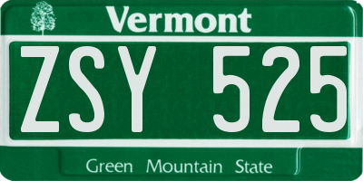 VT license plate ZSY525