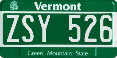 VT license plate ZSY526