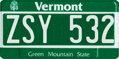 VT license plate ZSY532