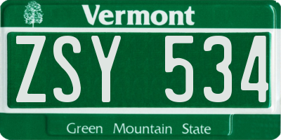 VT license plate ZSY534