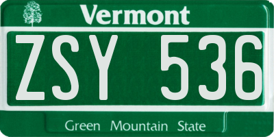 VT license plate ZSY536