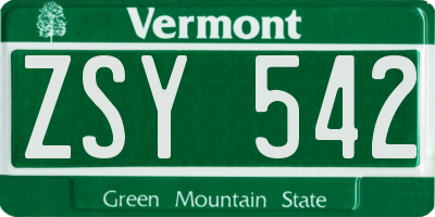 VT license plate ZSY542