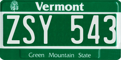 VT license plate ZSY543
