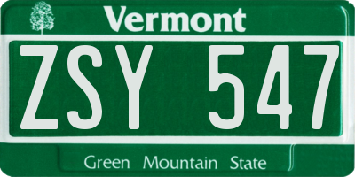 VT license plate ZSY547