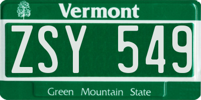 VT license plate ZSY549