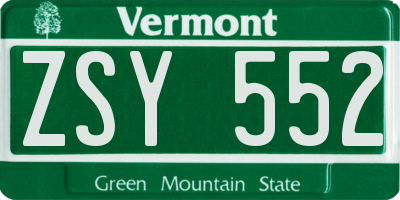 VT license plate ZSY552