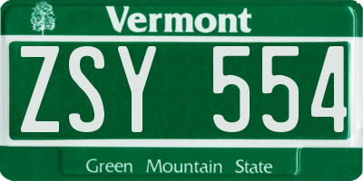 VT license plate ZSY554