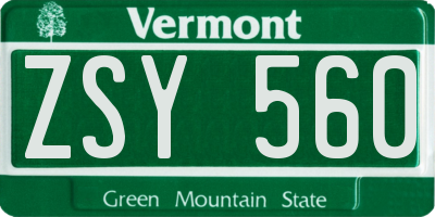 VT license plate ZSY560