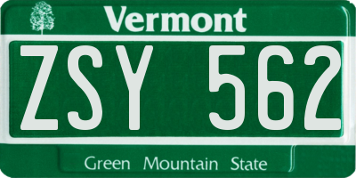 VT license plate ZSY562