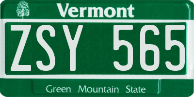 VT license plate ZSY565