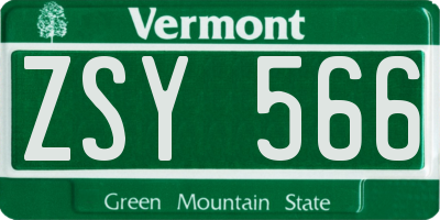 VT license plate ZSY566