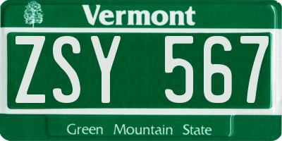 VT license plate ZSY567