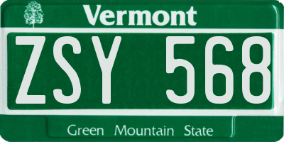 VT license plate ZSY568