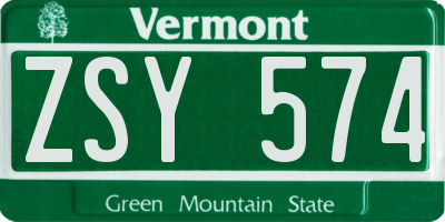 VT license plate ZSY574