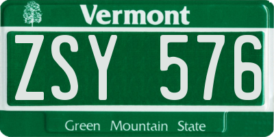 VT license plate ZSY576