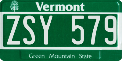 VT license plate ZSY579
