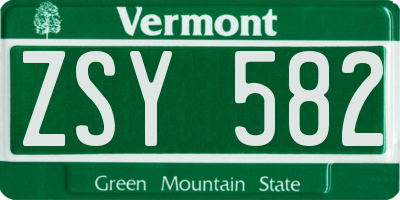 VT license plate ZSY582