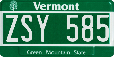 VT license plate ZSY585