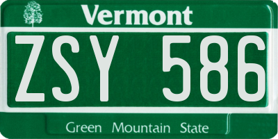 VT license plate ZSY586