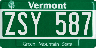 VT license plate ZSY587