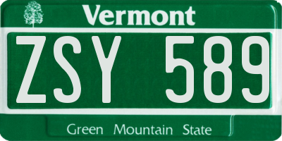 VT license plate ZSY589
