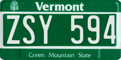 VT license plate ZSY594