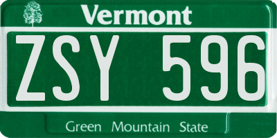 VT license plate ZSY596