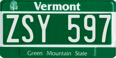 VT license plate ZSY597