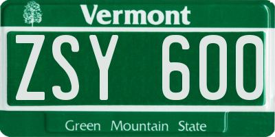 VT license plate ZSY600