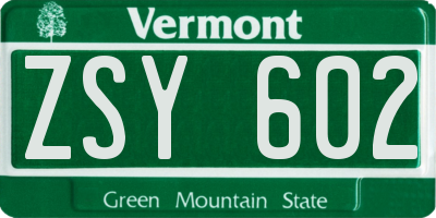 VT license plate ZSY602