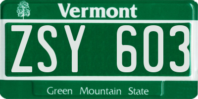 VT license plate ZSY603