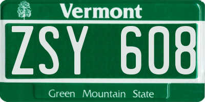 VT license plate ZSY608
