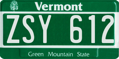 VT license plate ZSY612