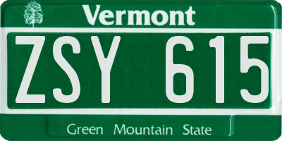 VT license plate ZSY615