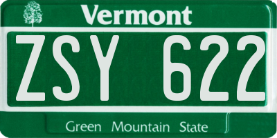 VT license plate ZSY622