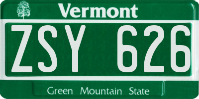 VT license plate ZSY626