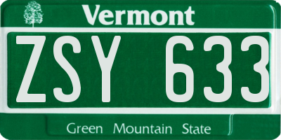 VT license plate ZSY633