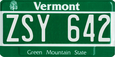 VT license plate ZSY642