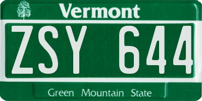 VT license plate ZSY644