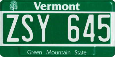 VT license plate ZSY645