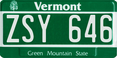 VT license plate ZSY646