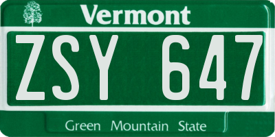 VT license plate ZSY647