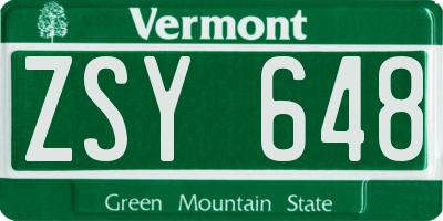 VT license plate ZSY648