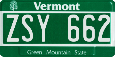 VT license plate ZSY662