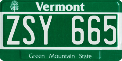VT license plate ZSY665